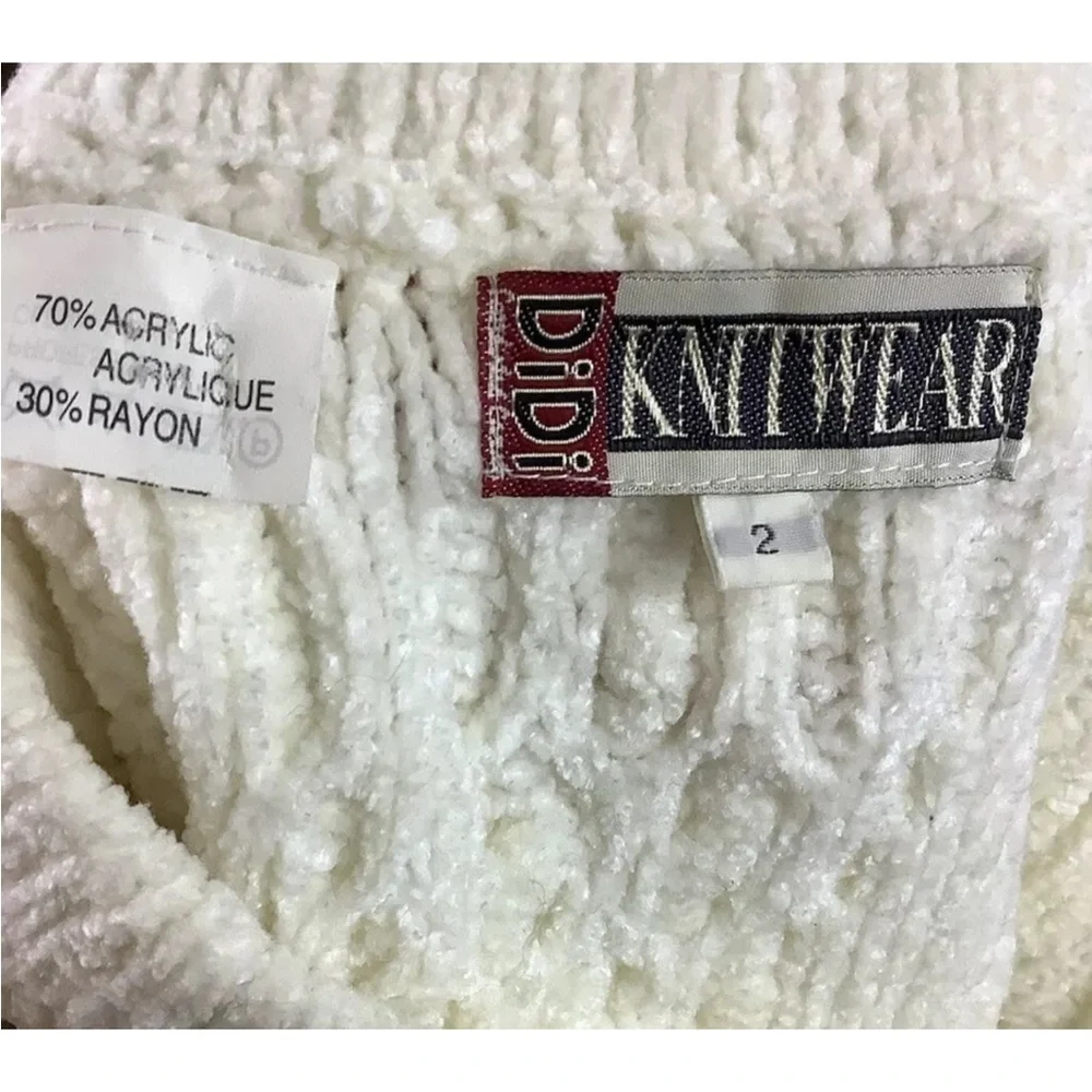 Didi Knitwear Sz 2 Heavy Cable Knit Chenille A-Line Skirt Cream Acrylic Rayon - Picture 6 of 6